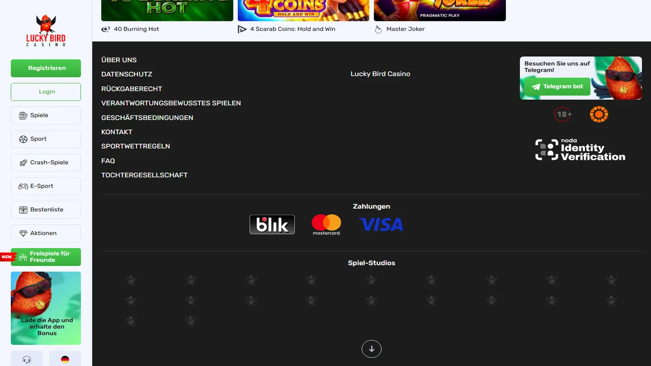 Lucky Bird Startseite (Footer)