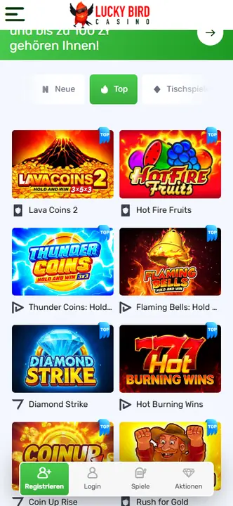 Lucky Bird mobile view – Screenshot